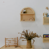 Wooden Wall Mounted Rattan Shelf