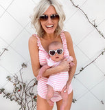 Matching Family Pink Stripe Swimsuits