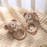 BEAR HANDMADE CROCHET WOOD NEWBORN TEETHER