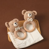 BEAR HANDMADE CROCHET WOOD NEWBORN TEETHER