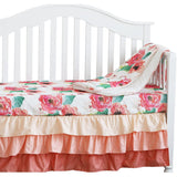 Coral Watercolor Floral Crib Bedding Set