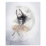 Nursery Bunny on the Moon with the Mask Watercolor Poster - Cozy Nursery