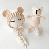 Newborn Knit Hats and a Bear toy set - Cozy Nursery
