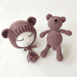 Newborn Knit Hats and a Bear toy set - Cozy Nursery