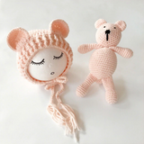 Newborn Knit Hats and a Bear toy set - Cozy Nursery