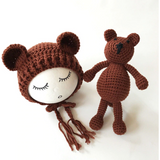 Newborn Knit Hats and a Bear toy set - Cozy Nursery