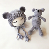 Newborn Knit Hats and a Bear toy set - Cozy Nursery