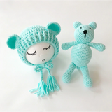 Newborn Knit Hats and a Bear toy set - Cozy Nursery