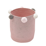 KIds Woven Cotton Rope Storage Baskets with Pom-Poms - Cozy Nursery