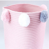 KIds Woven Cotton Rope Storage Baskets with Pom-Poms - Cozy Nursery