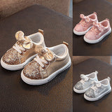 Bow Sequin Crib Shoes - Cozy Nursery