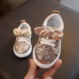 Bow Sequin Crib Shoes - Cozy Nursery