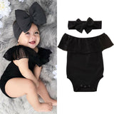 Big Bow Headband and Lace Romper - Cozy Nursery