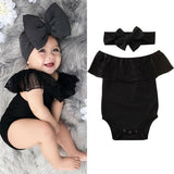 Big Bow Headband and Lace Romper - Cozy Nursery