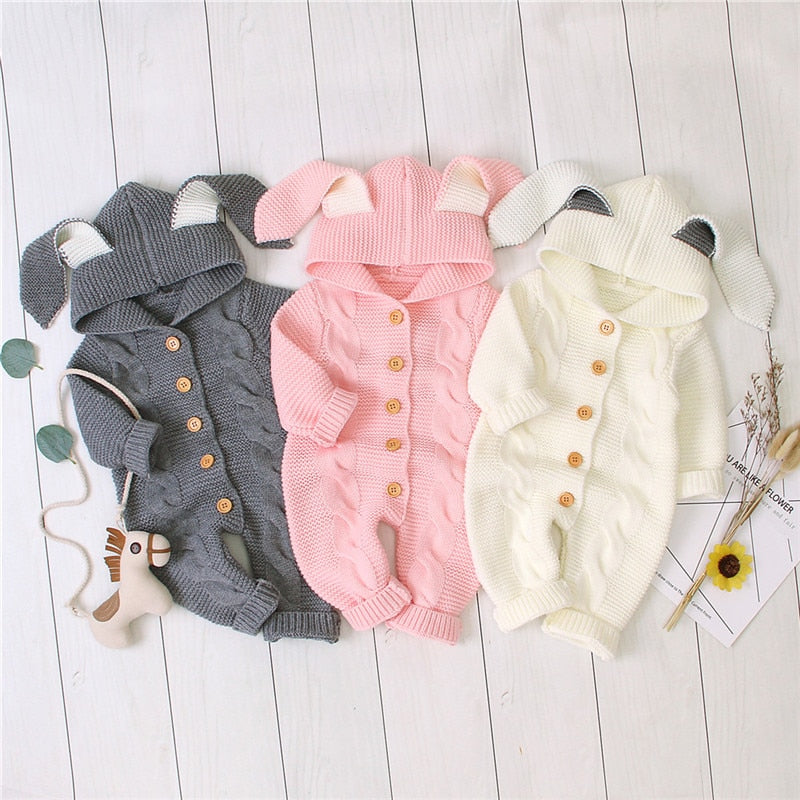 Rabbit Design Lapel Adorable Autumn Romper
