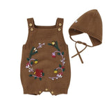 Floral Knitted Romper with Bonnet