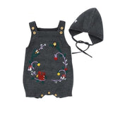 Floral Knitted Romper with Bonnet