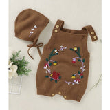 Floral Knitted Romper with Bonnet