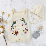 Floral Knitted Romper with Bonnet