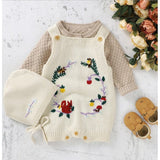 Floral Knitted Romper with Bonnet