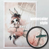 Nursery Bunny on the Moon with the Mask Watercolor Poster - Cozy Nursery