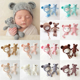 Newborn Knit Hats and a Bear toy set - Cozy Nursery