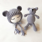 Newborn Knit Hats and a Bear toy set - Cozy Nursery
