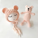 Newborn Knit Hats and a Bear toy set - Cozy Nursery