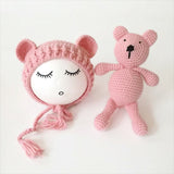 Newborn Knit Hats and a Bear toy set - Cozy Nursery