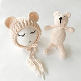 Newborn Knit Hats and a Bear toy set - Cozy Nursery