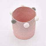 KIds Woven Cotton Rope Storage Baskets with Pom-Poms - Cozy Nursery