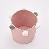 KIds Woven Cotton Rope Storage Baskets with Pom-Poms - Cozy Nursery