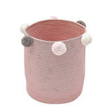 KIds Woven Cotton Rope Storage Baskets with Pom-Poms - Cozy Nursery