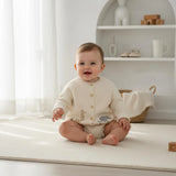 Baby Knit Cardigan – Neutral Safari Animal Sweater | Elephant & Giraffe Embroidery | Soft Cotton Knit | Baby Shower Gift