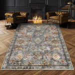 Washable Area Rugs - Perfect for Living Room, Bedroom, Kids Room, Nursery - Stain & Water Resistant Non-Slip, Pet & Child Friendly, Vintage Tribal Area Rugs (Rust, 5' X 7')
