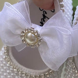 Handmade White Pearls Bling Rhinestone Baby Crib Shoes Christening Outfit Wedding Sparkle Organza Baptism 0-3M Shoes