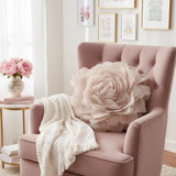 Large 3D Organza Rose Pillow with Core: Glam Floral Cushion, 53Cm