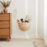 Scalloped Wicker Wall Basket Hand-Woven Rattan, Hand Woven Rattan Wall Hanging | Boho Nursery Storage
