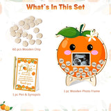 A Little Cutie Is on the Way Baby Shower Guest Book Set, 64 Pieces, Little Cutie Baby Shower Decorations with Wood Photo Sonogram Frame Keepsake 60 Wood Orange Chips Pen Standing Sign Synopsis