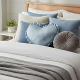 Heart-Shaped Satin Pillow with Ruffles – Romantic Decorative Cushion (40×35Cm)
