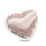 Heart-Shaped Satin Pillow with Ruffles – Romantic Decorative Cushion (40×35Cm)