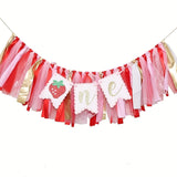 Sweet Strawberry-Themed High Chair Banner for First Birthday