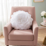 Large 3D Organza Rose Pillow with Core: Glam Floral Cushion, 53Cm