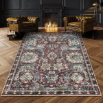 Washable Area Rugs - Perfect for Living Room, Bedroom, Kids Room, Nursery - Stain & Water Resistant Non-Slip, Pet & Child Friendly, Vintage Tribal Area Rugs (Rust, 5' X 7')