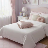 Heart-Shaped Satin Pillow with Ruffles – Romantic Decorative Cushion (40×35Cm)