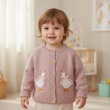 Baby Goose Knit Cardigan – Embroidered Duck Sweater | Soft Cotton Knit | Pink & Blue Variants | Cozy Baby Gift