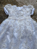Customized Christening Dress Baby Girls Lace Baptism Dress Bonnet 2 Piece Set Beaded Applique Newborn Communion Flower Girl Gown