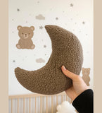 Plush Bouclé Teddy Cushion | Cream & Taupe Nursery Decor | Small Crescent Moon / Cloud / Star Pillow | Gender Neutral Baby Gift