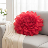 Large 3D Organza Rose Pillow with Core: Glam Floral Cushion, 53Cm