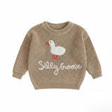 Silly Goose Kids Knit Sweater – Embroidered Goose Pullover | Cozy Cotton Knit Jumper | Toddler & Baby Gift